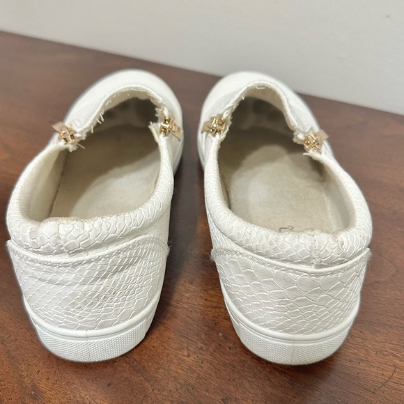 Krush White Zip Slide On Shoes Mens 6 /‎ Womens 8W Vegan Leather Snake Embossed - Picture 6 of 7